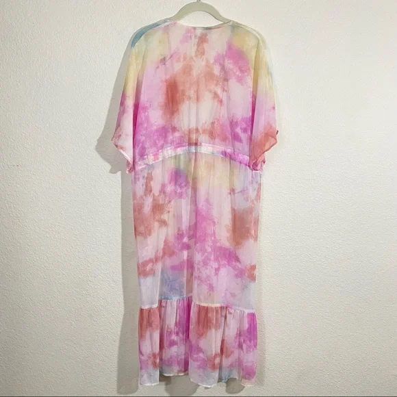 Sz: XXL/XXXL (2X-3X) Dark Leopard Print & Tie-Dye Multi-Color Swim Cover Kimonos - Picture 12 of 14